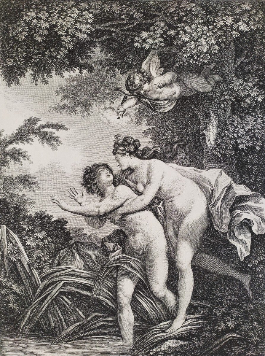 Mythological Etching Salmacis And Hermaphrodite Engraving By Vidal After Monnet 18th C Print-photo-4