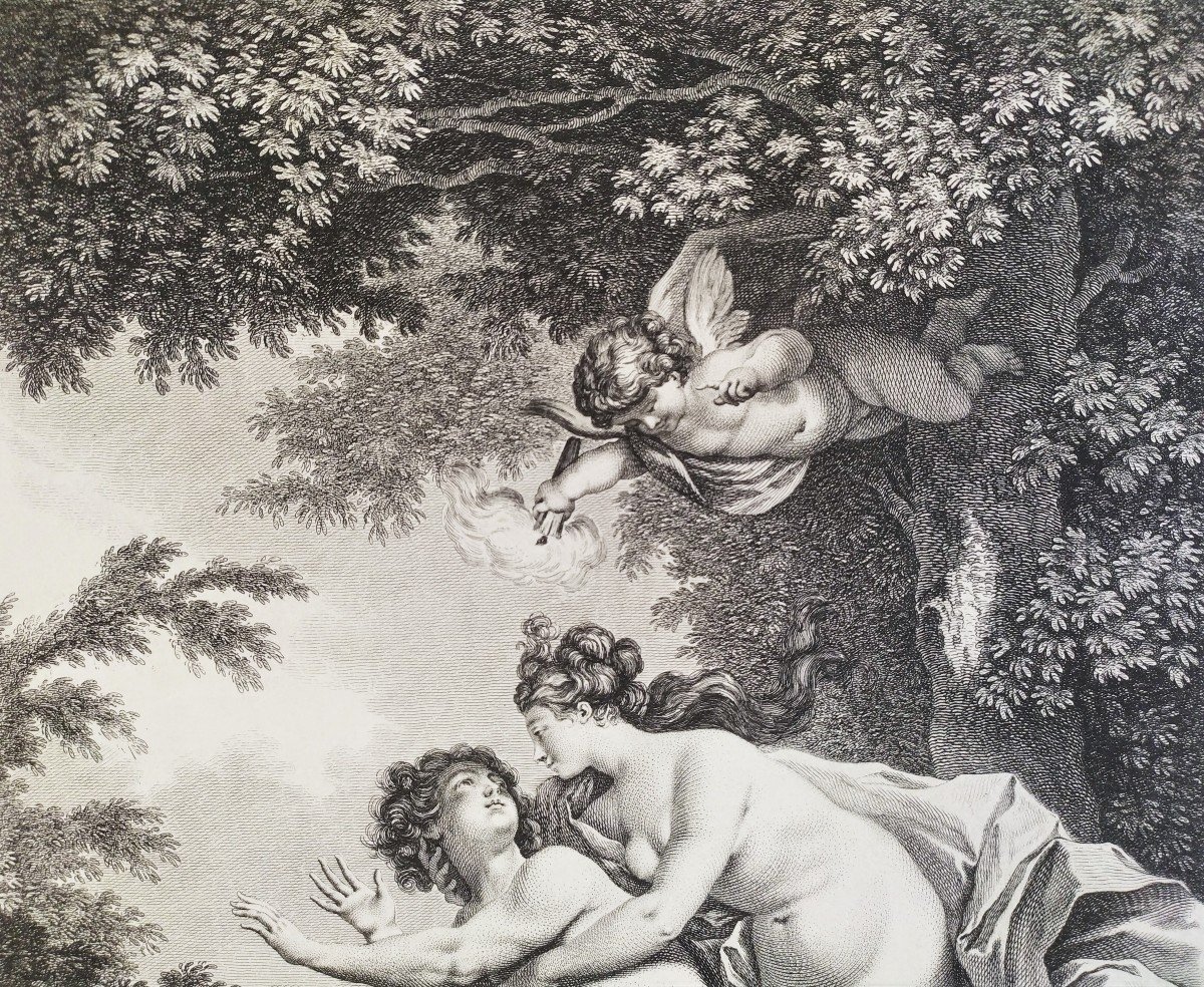 Mythological Etching Salmacis And Hermaphrodite Engraving By Vidal After Monnet 18th C Print-photo-1