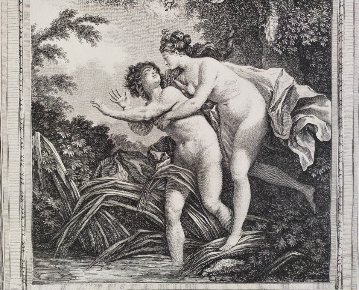 Gravure Mythologique Salmacis Et Hermaphrodite Par Vidal d'Après Monnet XVIIIème-photo-2