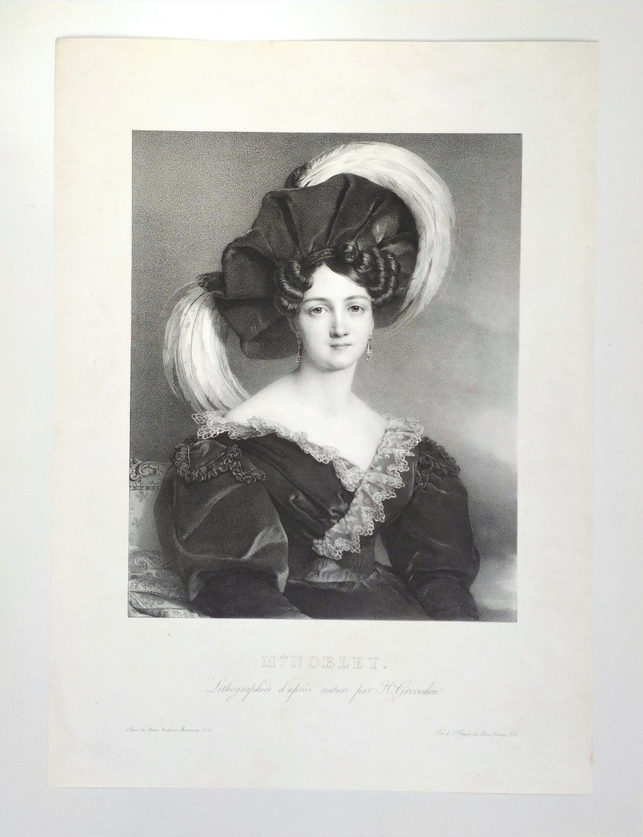 Portrait Femme Mademoiselle Noblet Lithographie Par Henri Grévedon 19ème-photo-2
