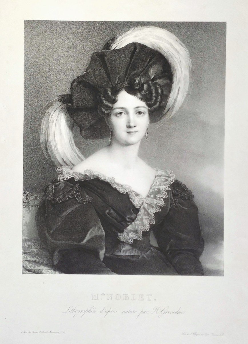 Portrait Femme Mademoiselle Noblet Lithographie Par Henri Grévedon 19ème-photo-3
