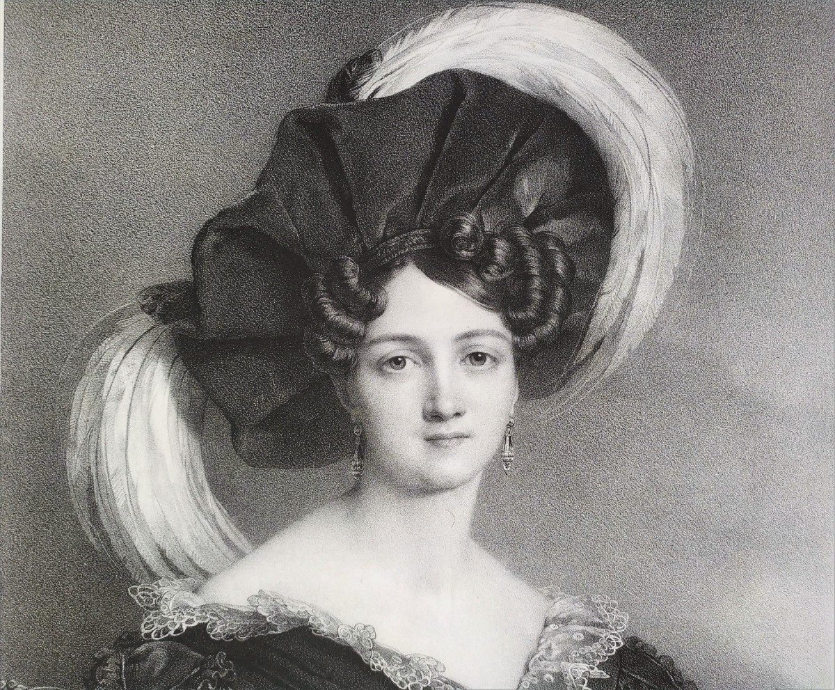 Portrait Of A Lady Mademoiselle Noblet Lithograph By Henri Grévedon 19th C Old Print-photo-3