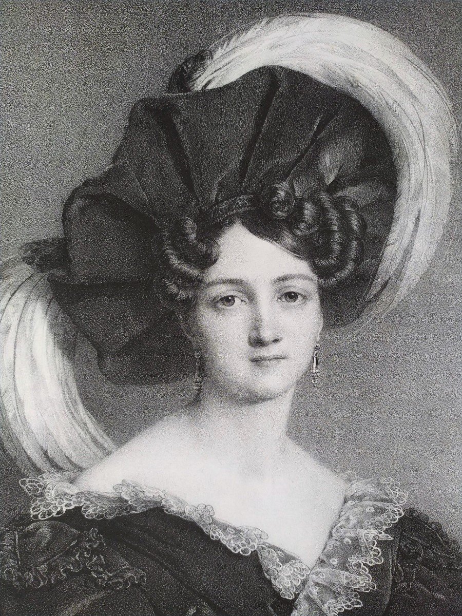 Portrait Of A Lady Mademoiselle Noblet Lithograph By Henri Grévedon 19th C Old Print-photo-4