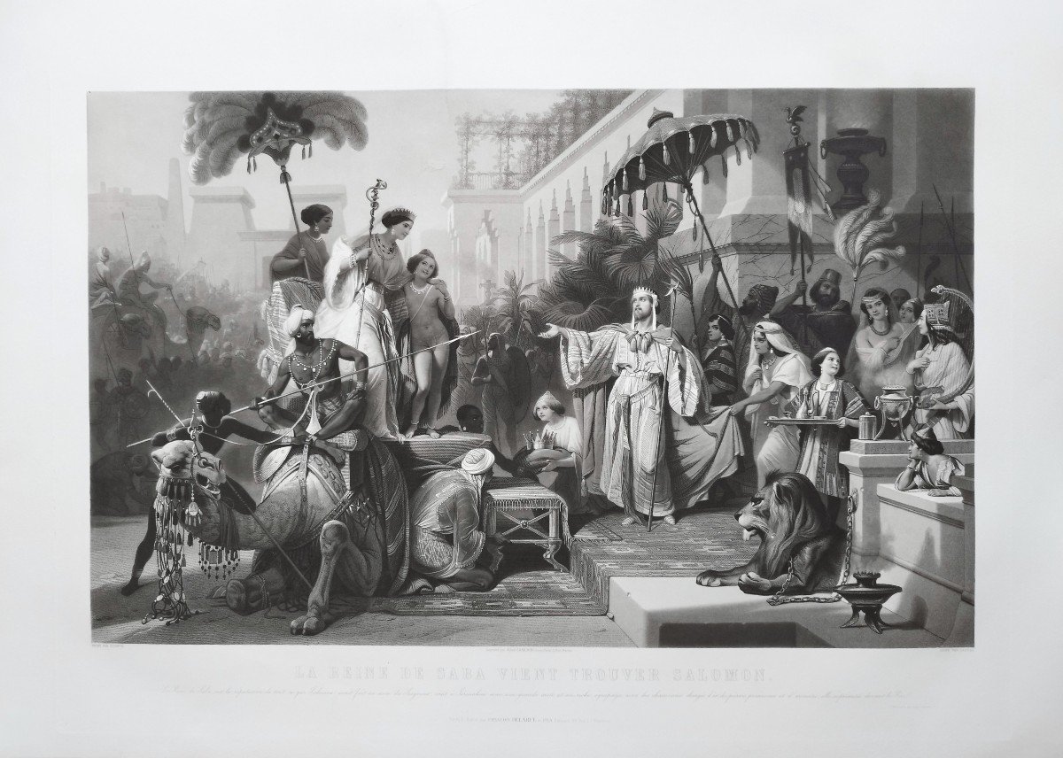 La Reine De Saba Et Salomon Gravure  orientaliste d'Après Schopin 19ème-photo-2