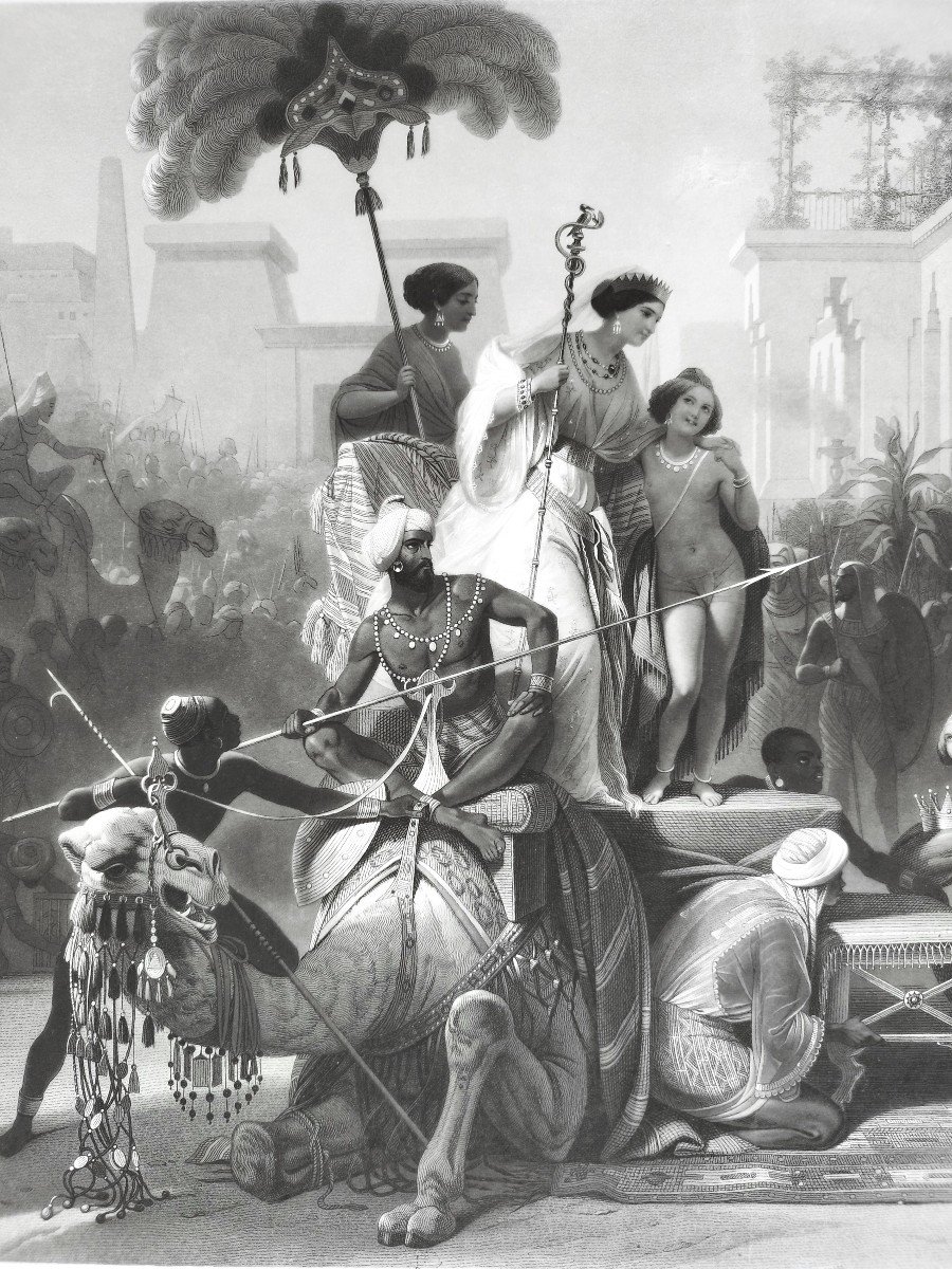 The Queen Of Sheba And Solomon Orientalist Engraving After Schopin 19th C Etching Old Print-photo-2