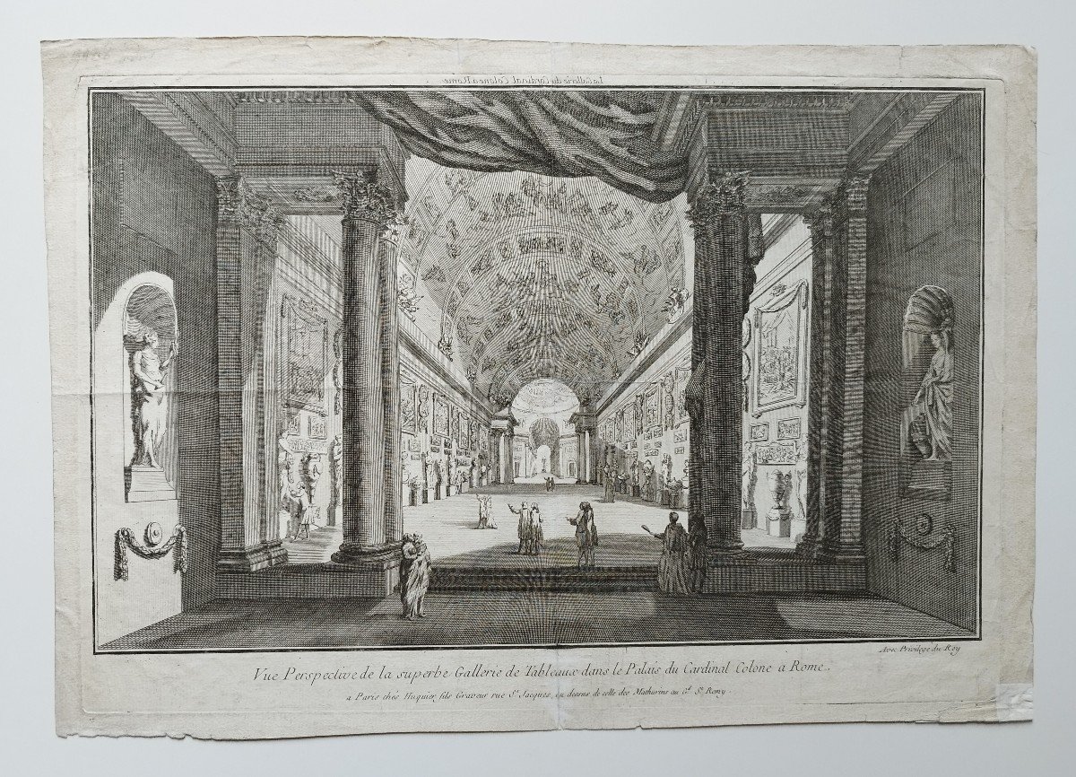 Optical View The Palace Of Cardinal Colone In Rome 18th C. Engraving-photo-2