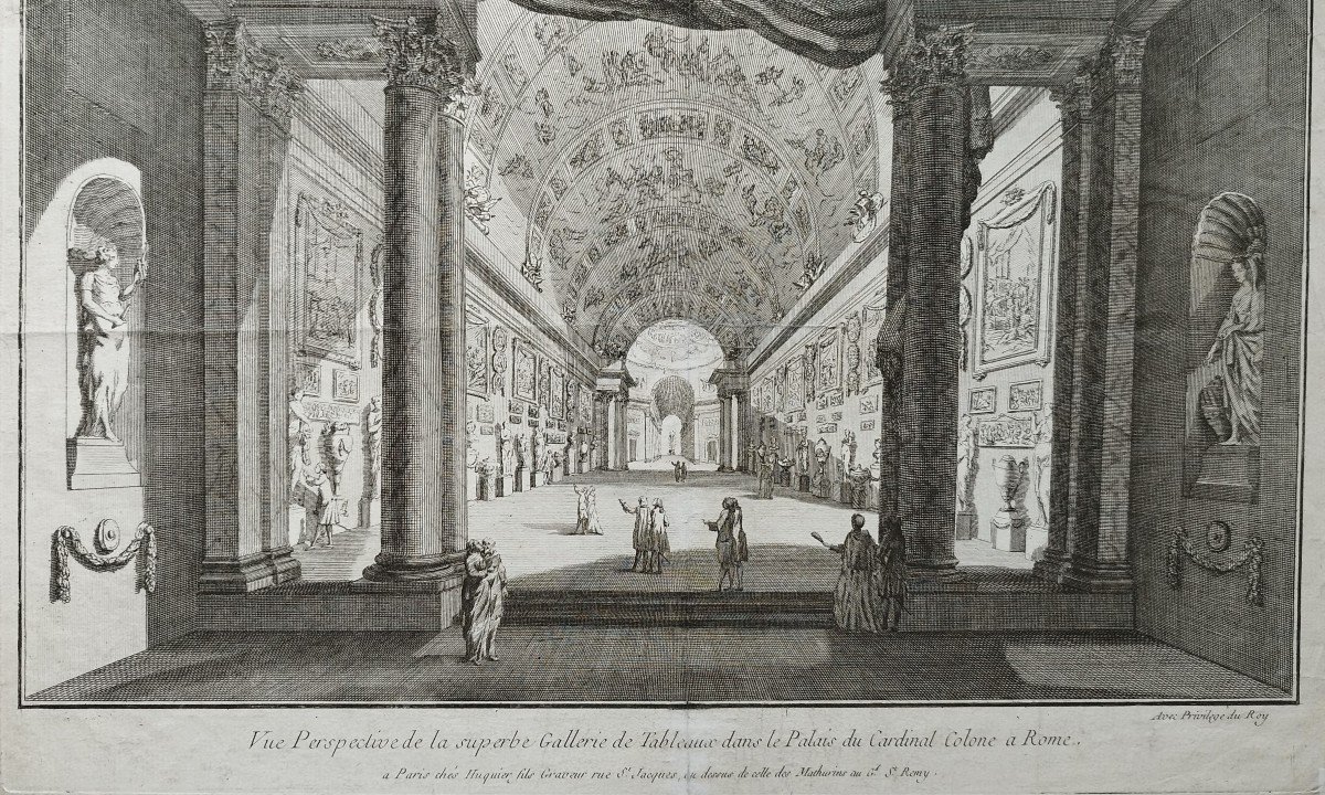 Optical View The Palace Of Cardinal Colone In Rome 18th C. Engraving-photo-4