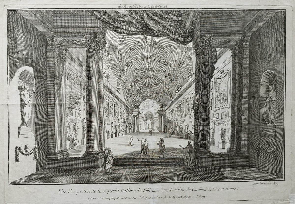 Optical View The Palace Of Cardinal Colone In Rome 18th C. Engraving-photo-3