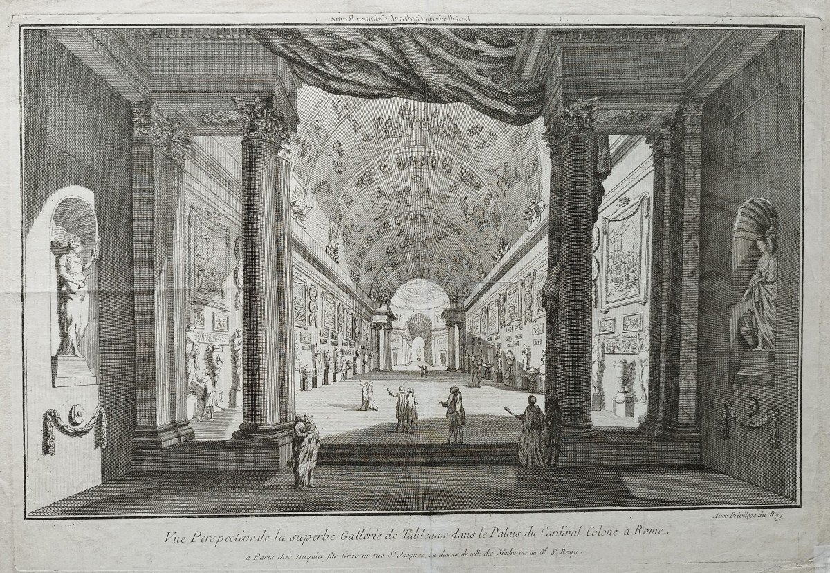 Optical View The Palace Of Cardinal Colone In Rome 18th C. Engraving