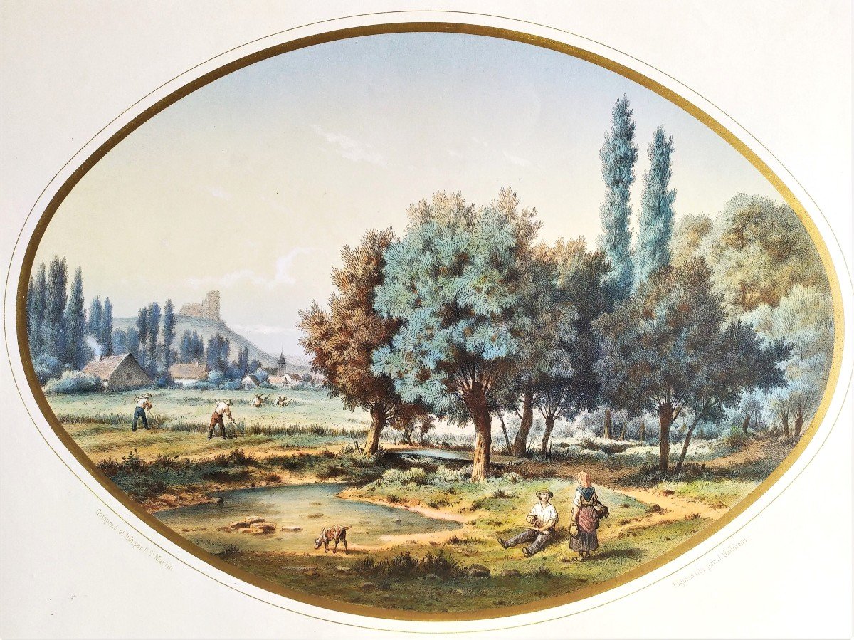 Summer Landscape June Watercolored Lithograph 19th C Old Print-photo-1