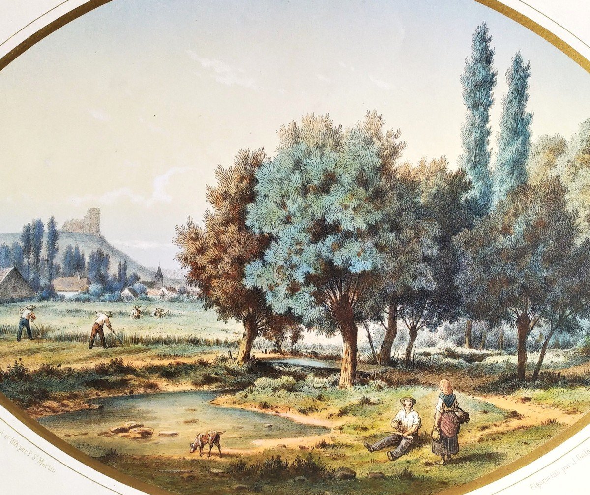 Summer Landscape June Watercolored Lithograph 19th C Old Print-photo-2