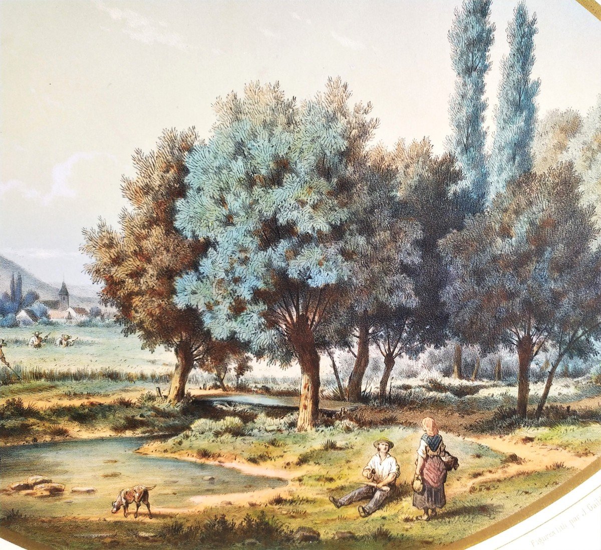 Summer Landscape June Watercolored Lithograph 19th C Old Print-photo-3