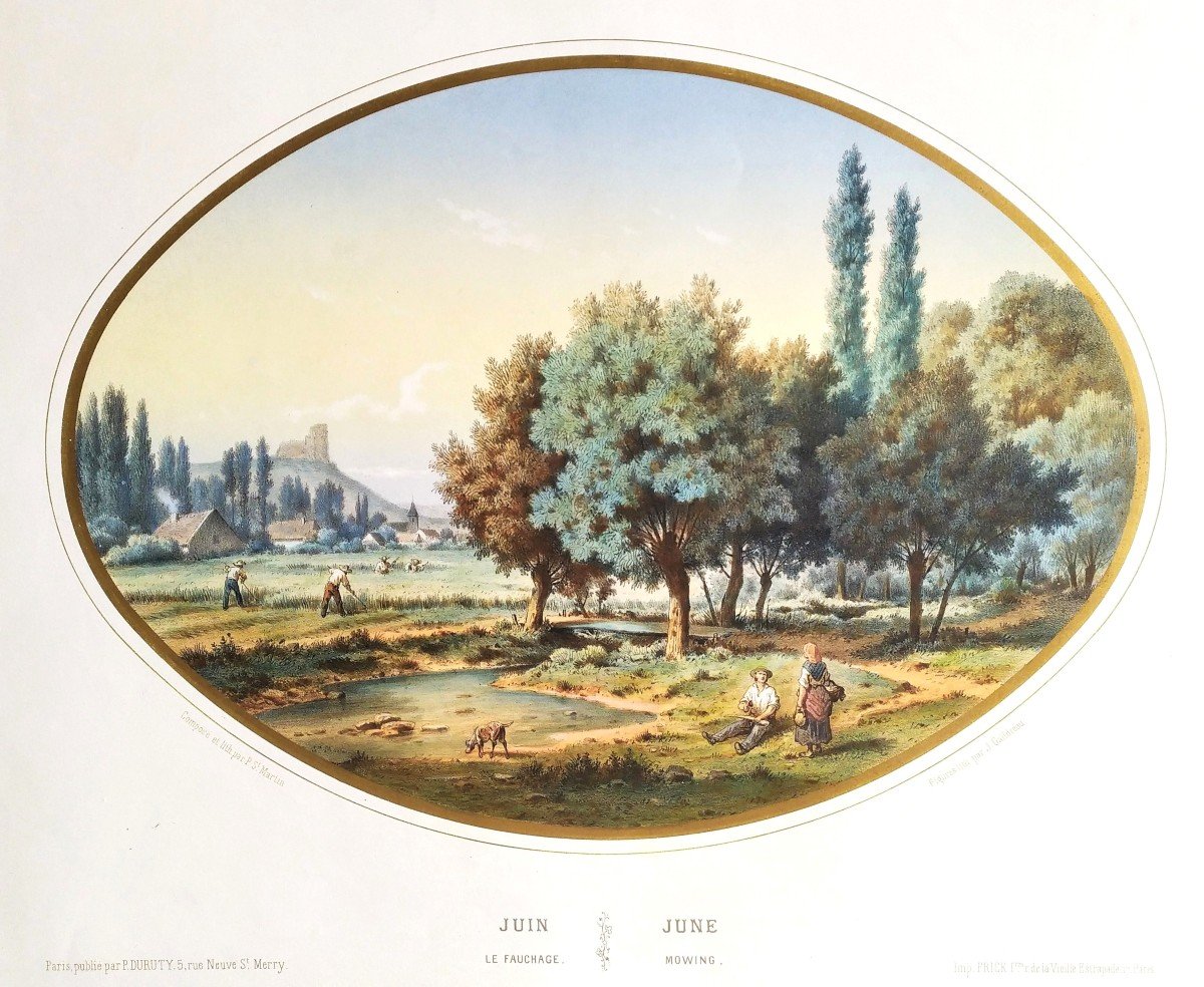 Summer Landscape June Watercolored Lithograph 19th C Old Print