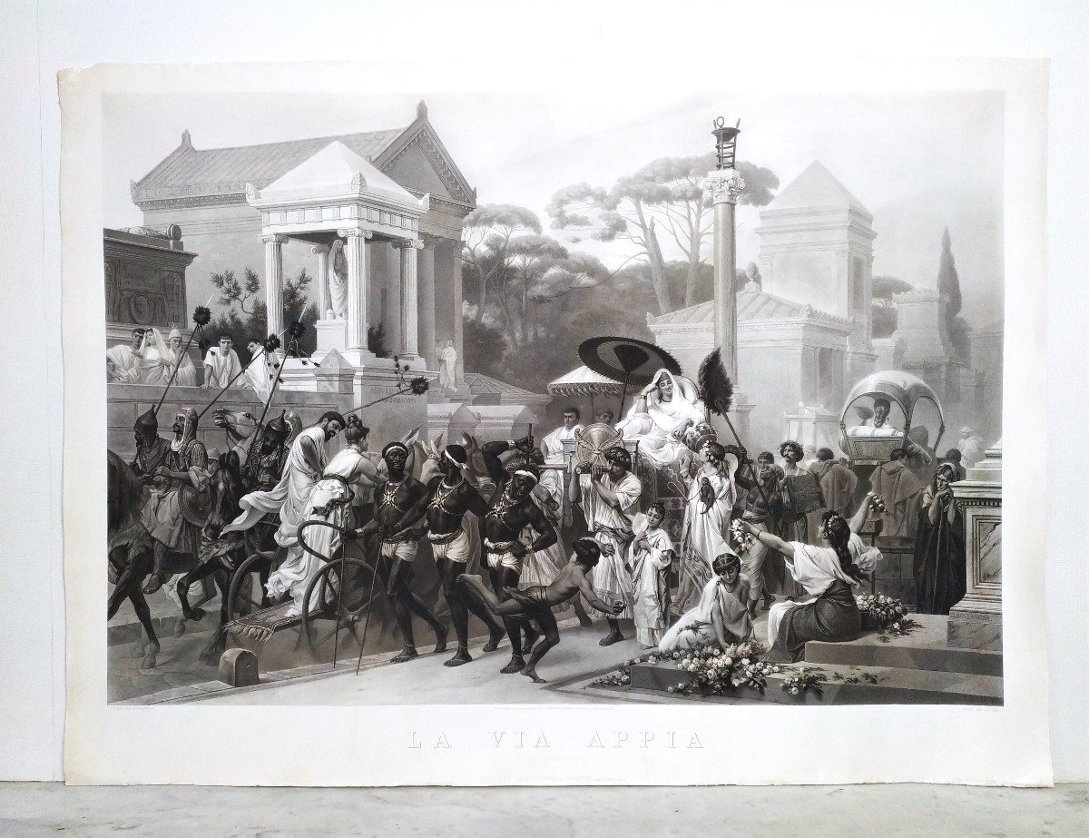 Etching The Via Appia In Rome Large Engraving After Boulanger Old Print 19th C-photo-2