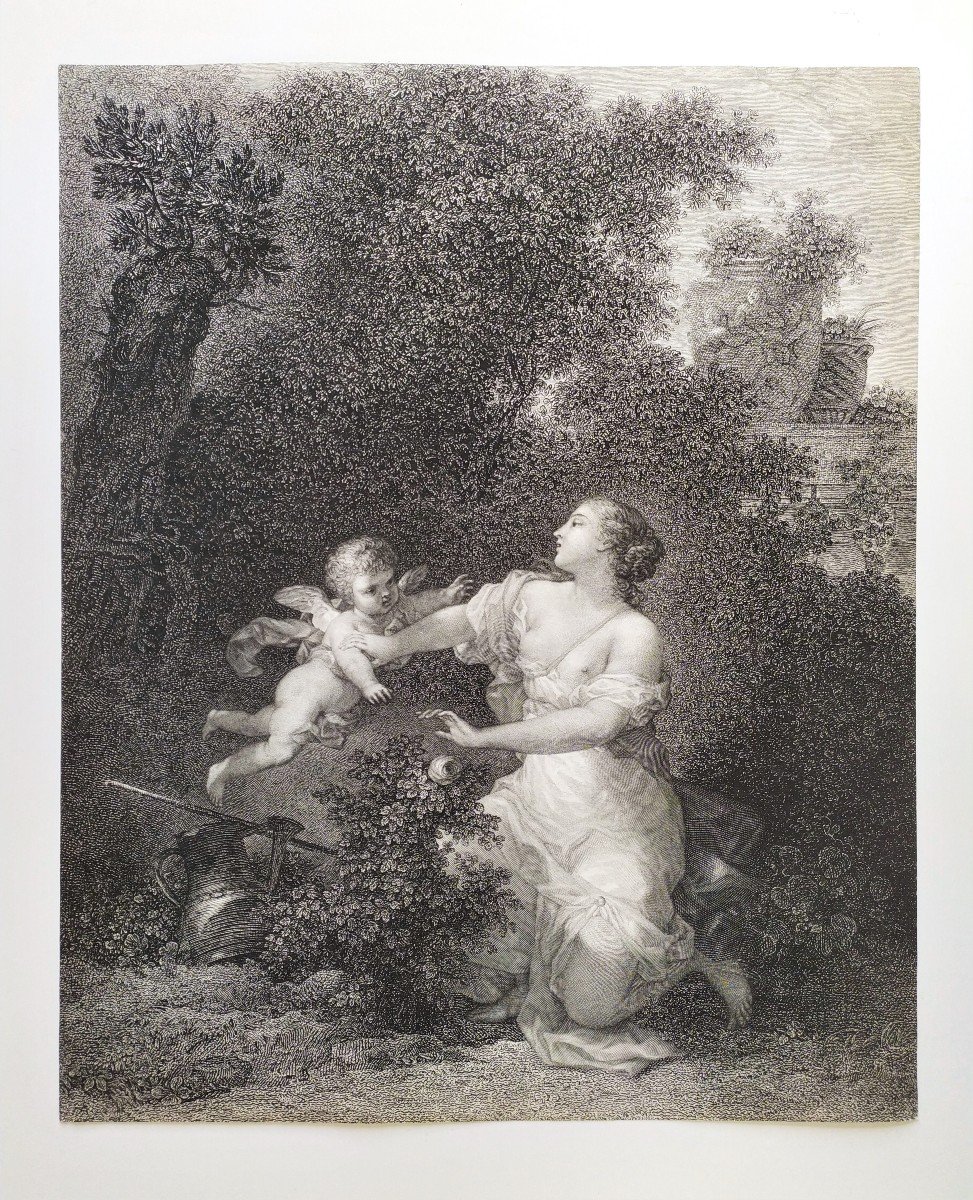Etching Romantic Engraving The Forbidden Rose After Simon Julien 18th C Old Print-photo-2