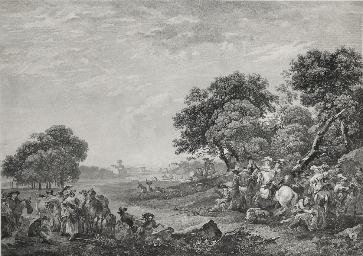 Grande Chasse Aux Cerfs Gravure De Chasse 18ėme-photo-1