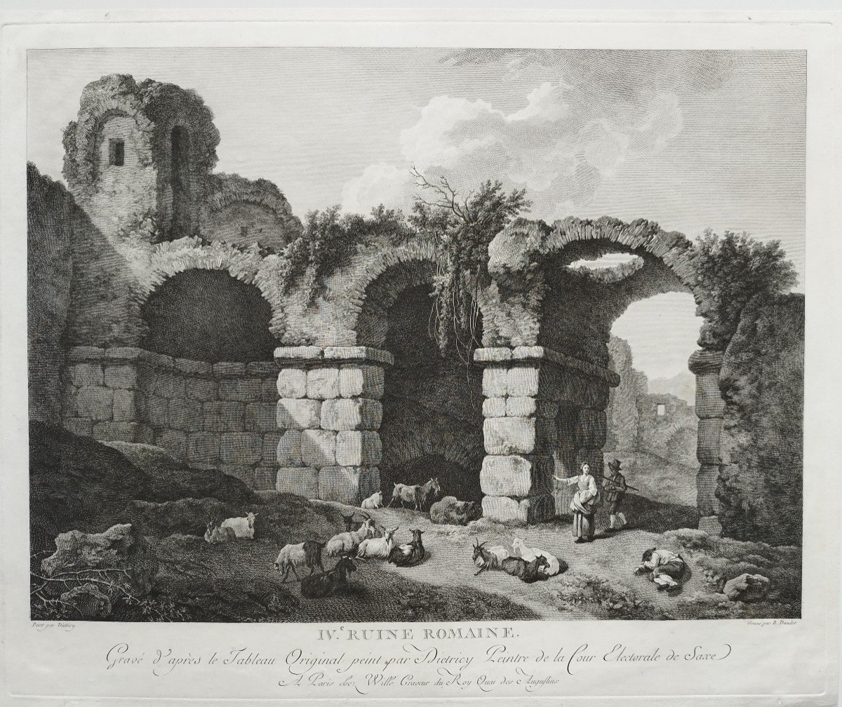 Etching  Architecture Engraving 18th Century Landscape Roman Ruin Old Print -photo-3