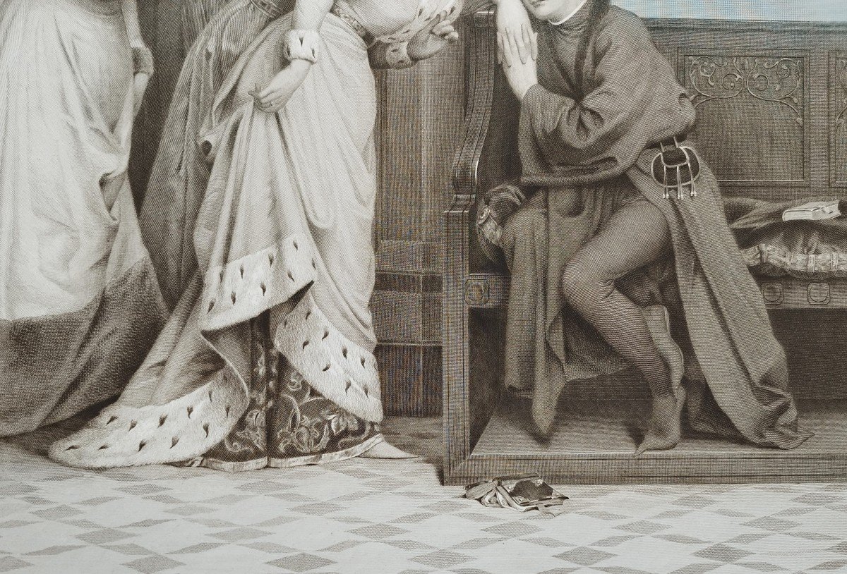 Alain Chartier Et Marguerite d'Ecosse Grande Gravure d'Après Wagrez -photo-2