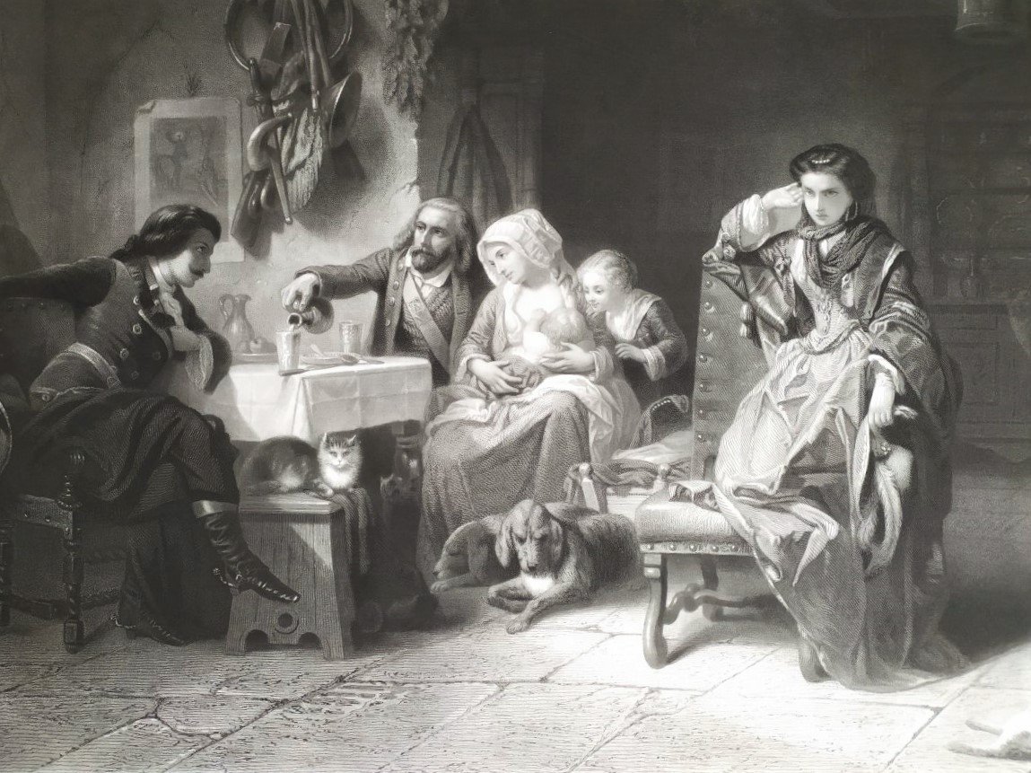 Engraving After Compte-calix Happiness Pass Wealth Etching Old Print-photo-7