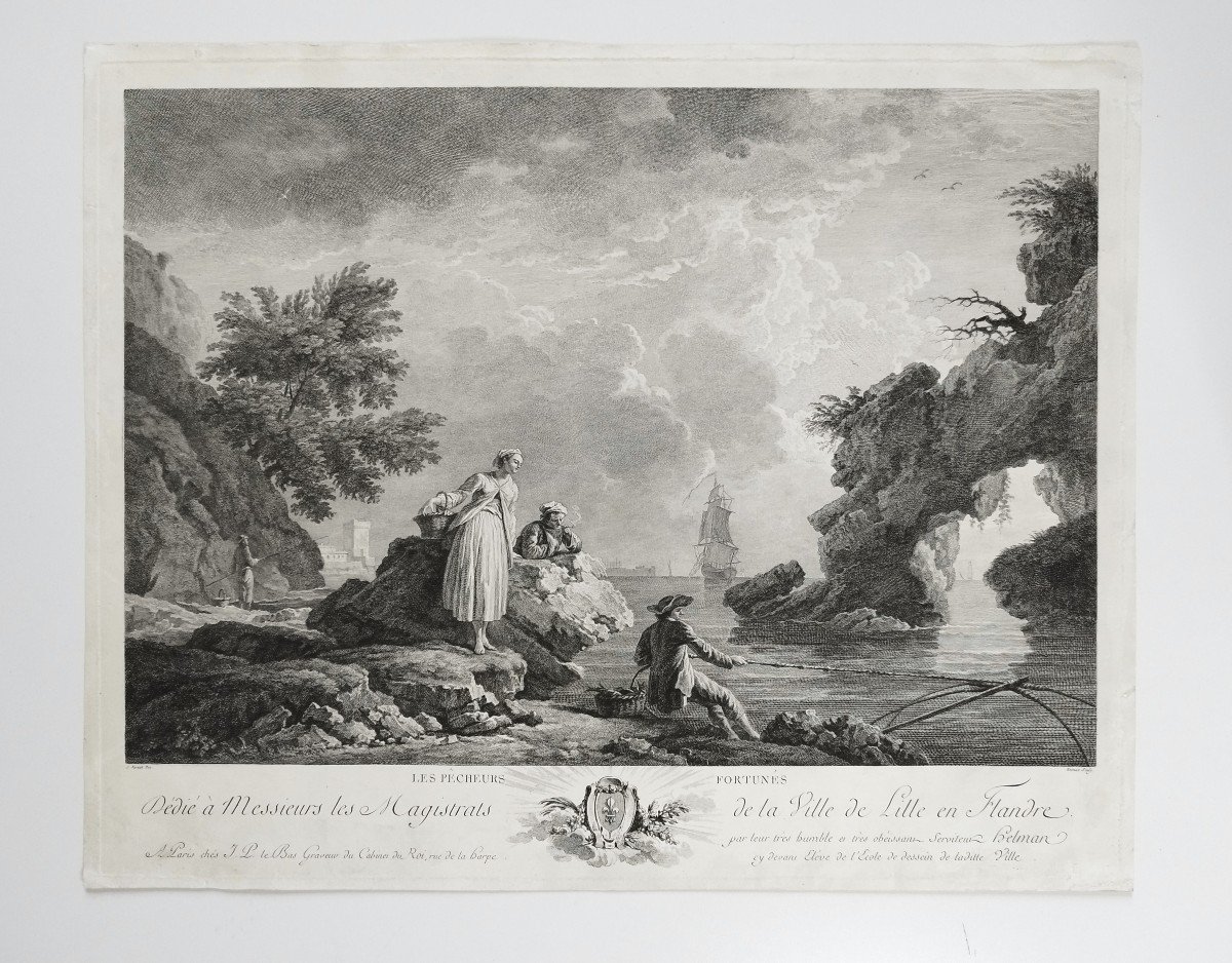 Seascape Engraving After Vernet Etching The Fortunate Fishermen 18th C Old Print-photo-2