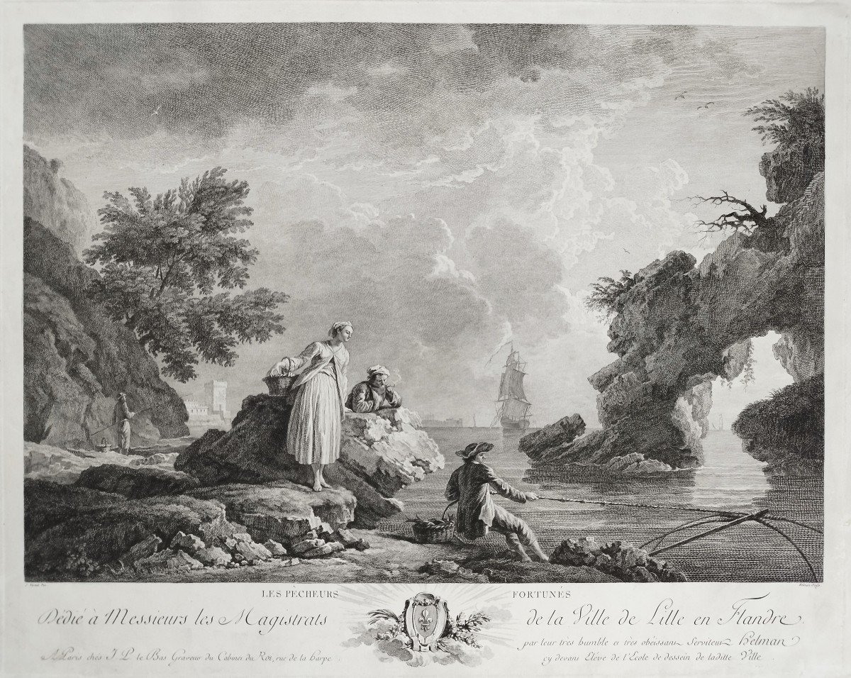 Seascape Engraving After Vernet Etching The Fortunate Fishermen 18th C Old Print-photo-3