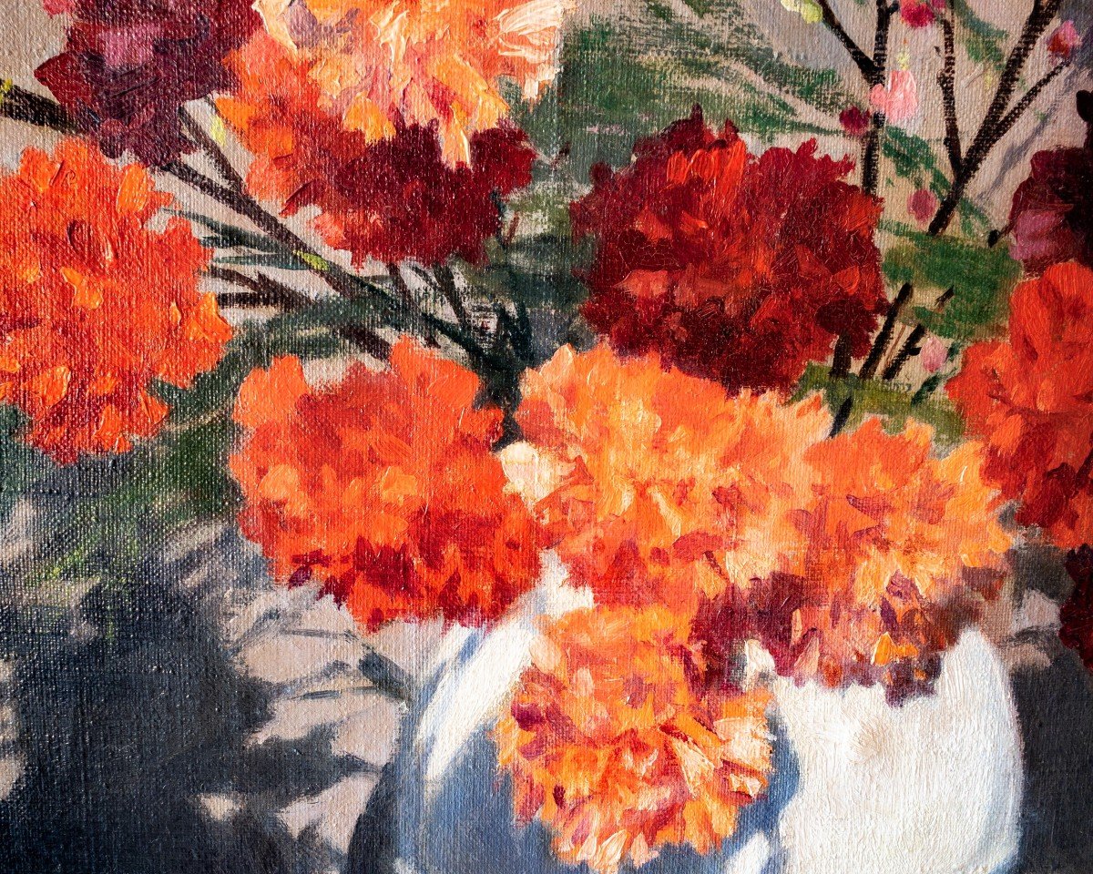 Carnations Still Life Flowers Painting Oil On Canvas Jules Roblin-photo-2