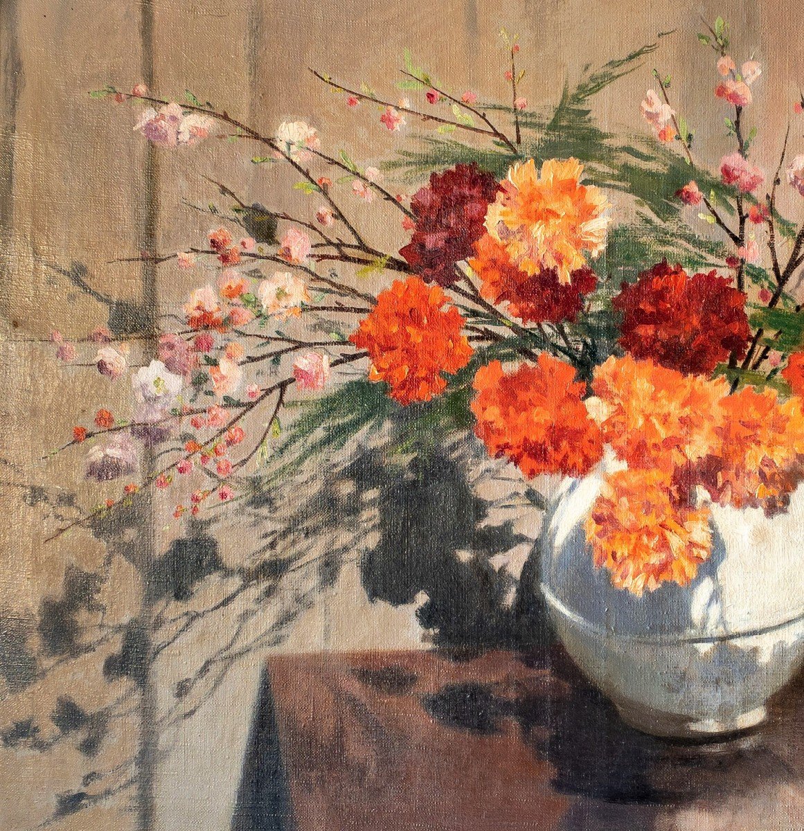 Carnations Still Life Flowers Painting Oil On Canvas Jules Roblin-photo-4