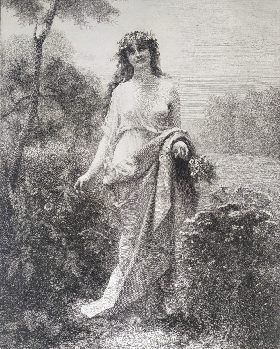 Flore Gravure Mythologique 19ème Nymphe  d'après Alexandre Cabanel-photo-4