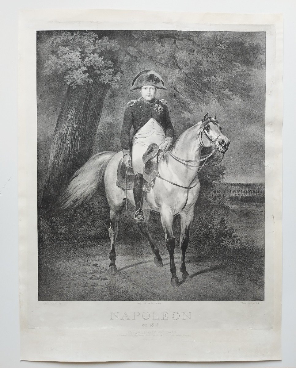 Napoléon Bonaparte à Cheval Lithographie  Engelmann d'après Vernet daté 1820-photo-2