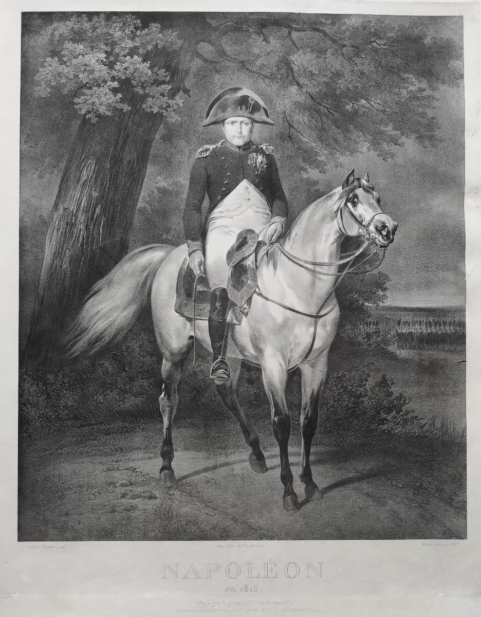 Napoléon Bonaparte à Cheval Lithographie  Engelmann d'après Vernet daté 1820-photo-3