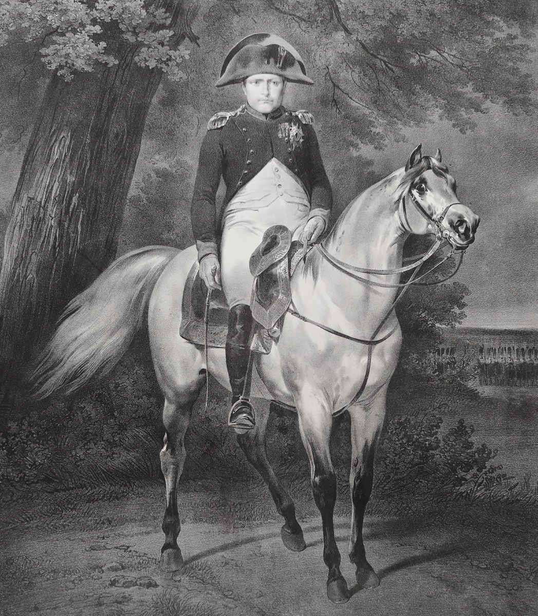Napoléon Bonaparte à Cheval Lithographie  Engelmann d'après Vernet daté 1820-photo-1