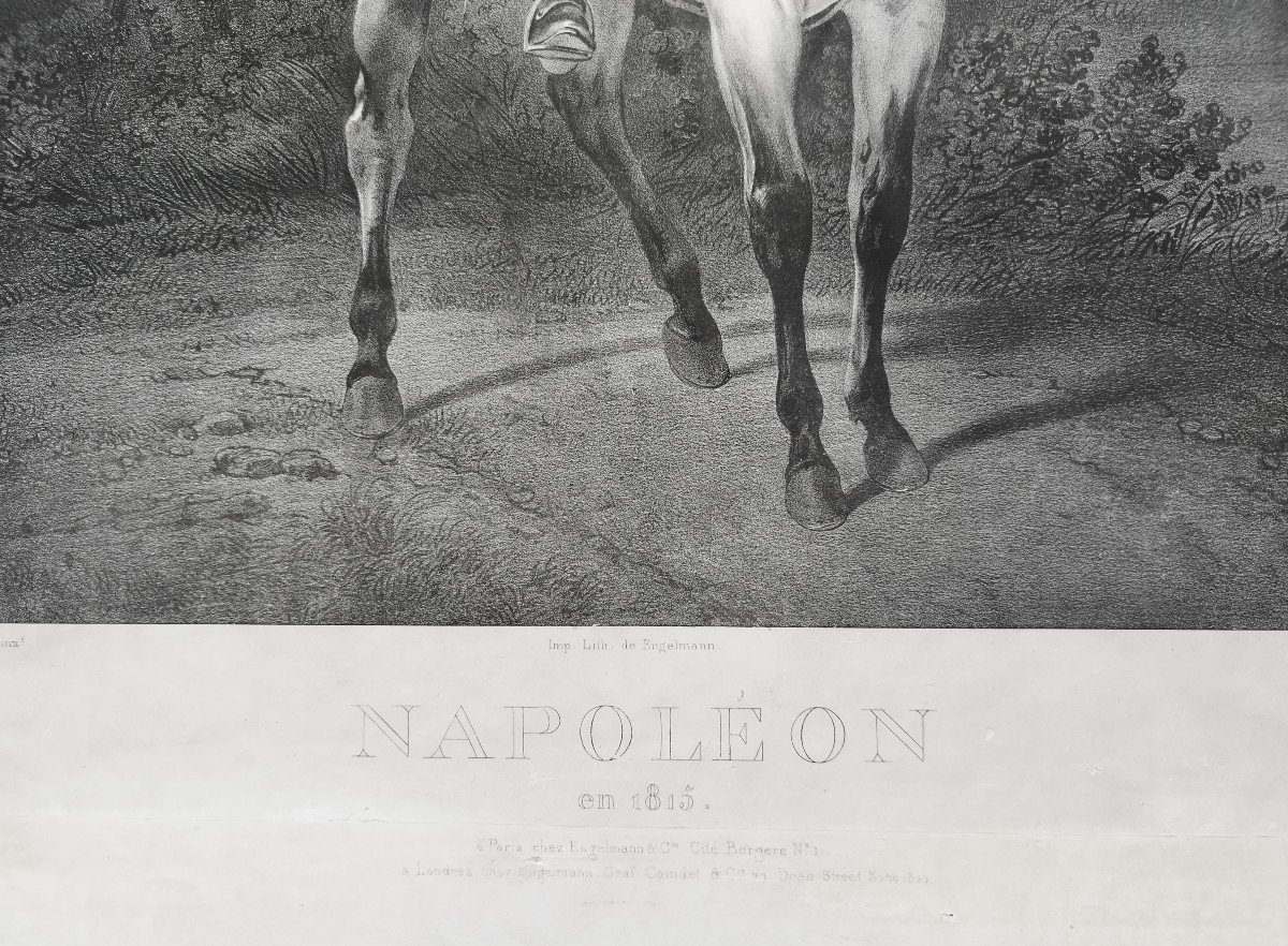Napoléon Bonaparte à Cheval Lithographie  Engelmann d'après Vernet daté 1820-photo-2