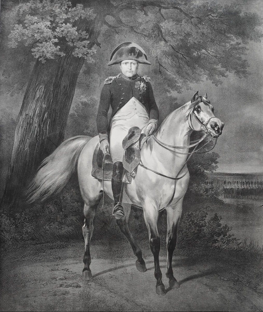Napoléon Bonaparte à Cheval Lithographie  Engelmann d'après Vernet daté 1820