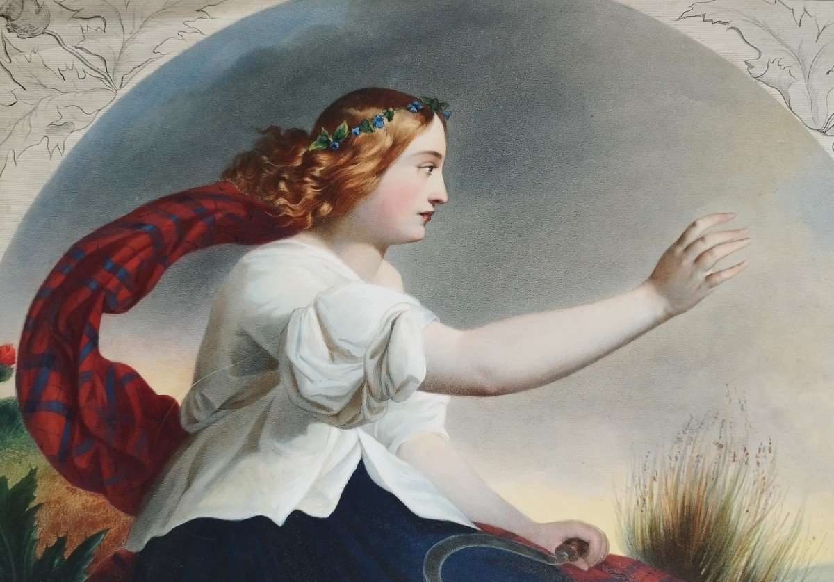 Ceres Allegory Of Summer Watercolored Lithograph Old Print 19th C-photo-2