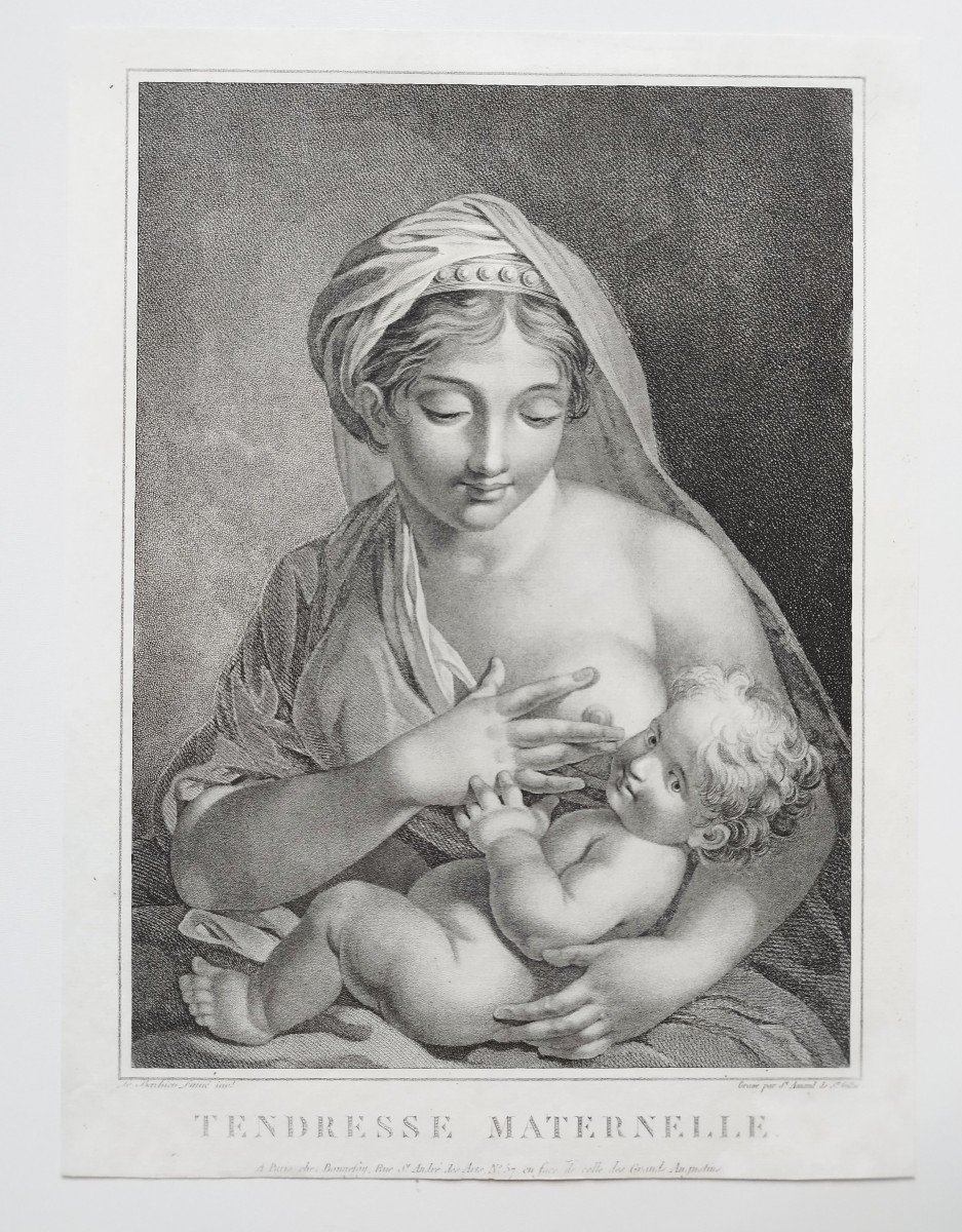 Paire De Gravures Allegoriques  Fidélité  Et Maternité Néo Classique d'époque Empire-photo-2