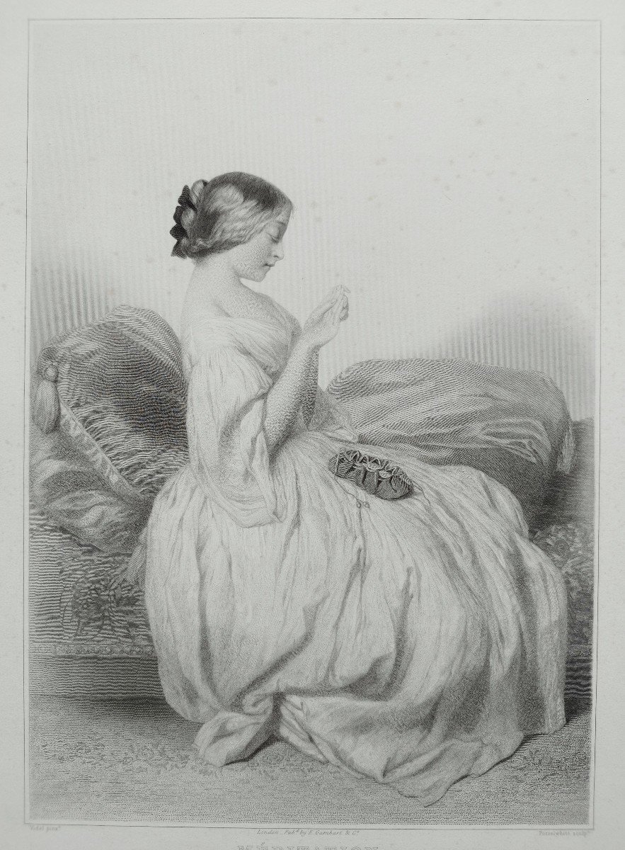 Portrait Femme Gravure Eau-forte  d'après Vidal 19ème-photo-1