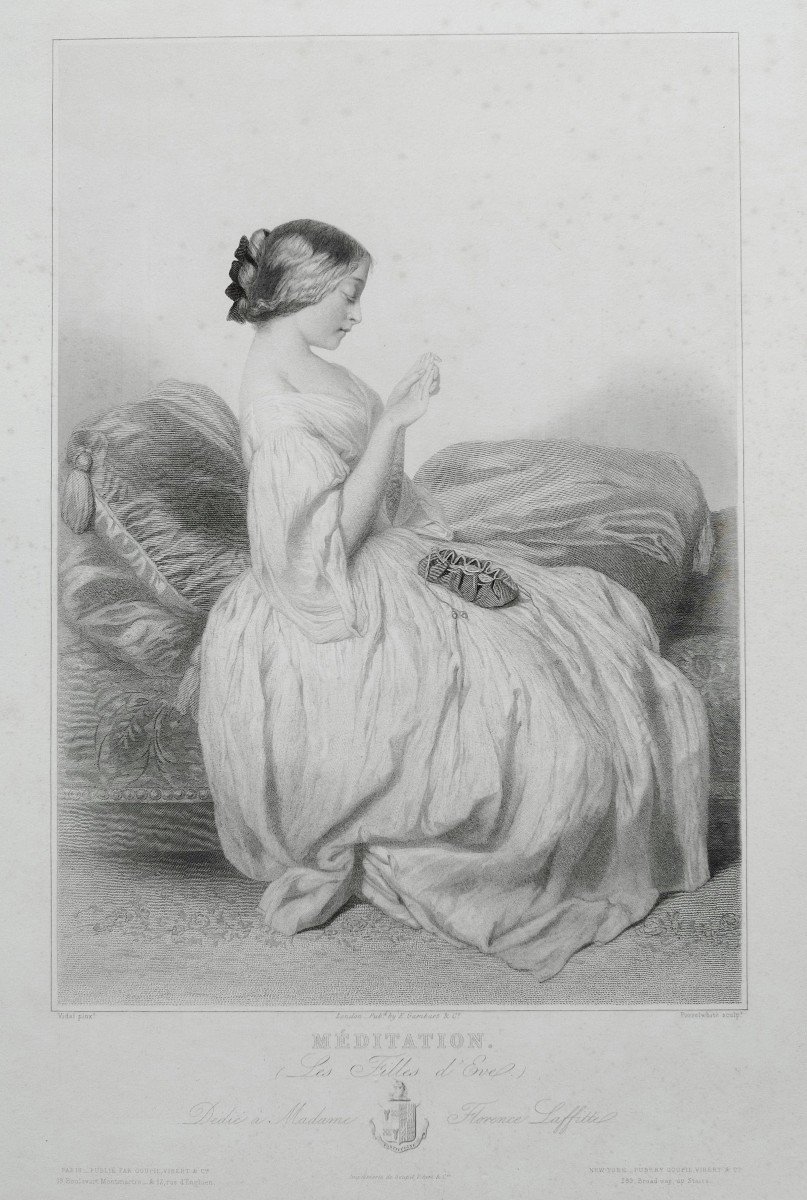 Portrait Femme Gravure Eau-forte  d'après Vidal 19ème