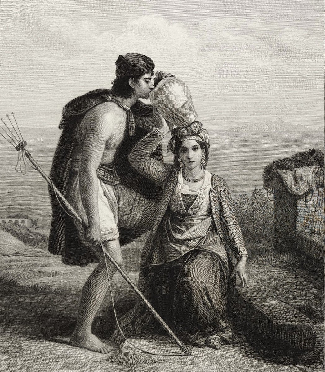 Etching By Alphonse Lamotte Engraving After Léopold Robert Fisherman And Young Greek Girl 19th C Old Print-photo-3
