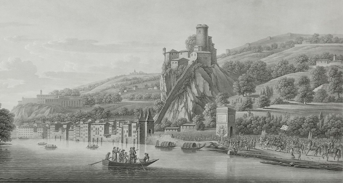 Landscape Etching Lyon View Of Fort De Pierre-cise19th C Engraving Old Print-photo-2