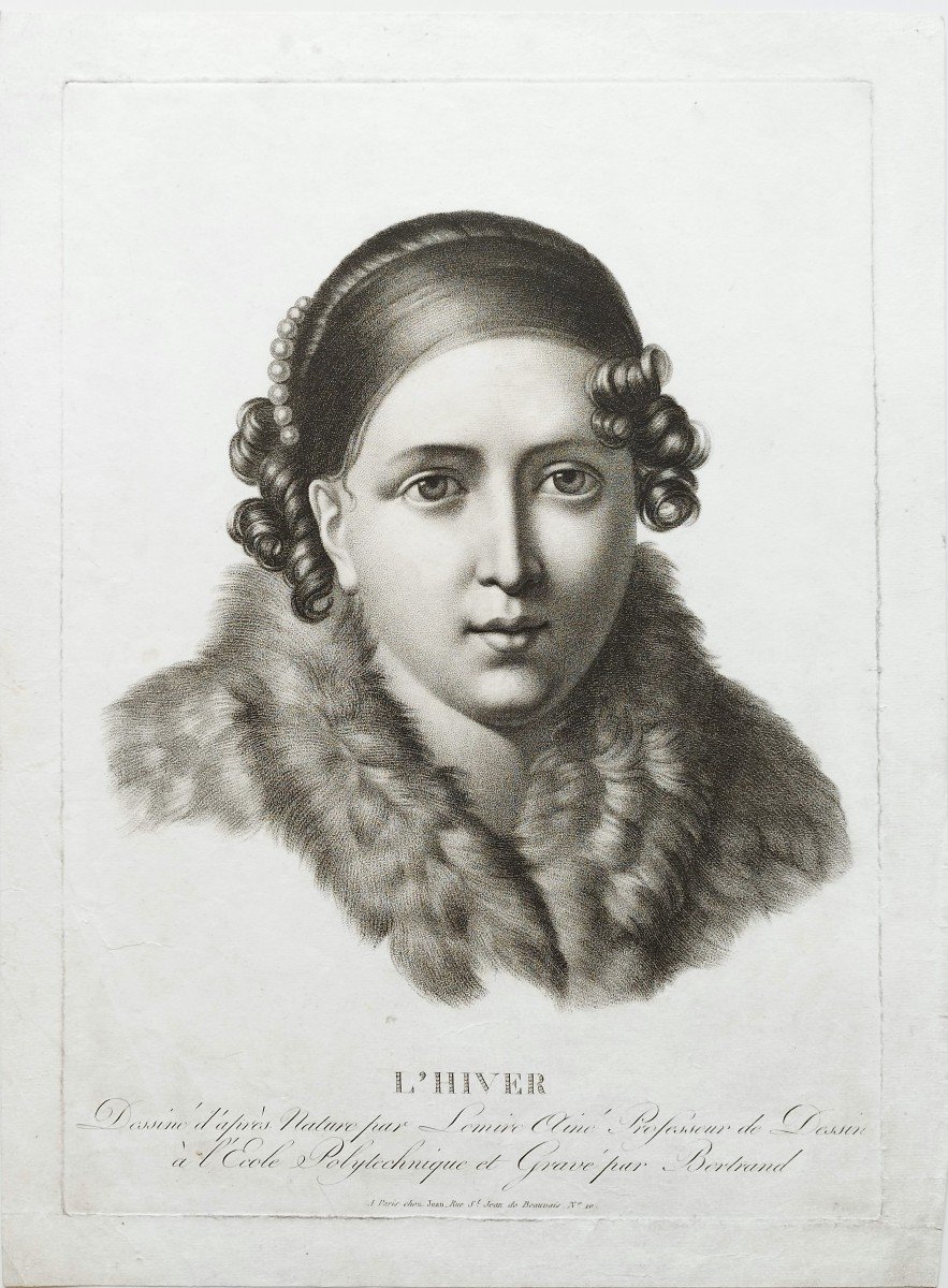 Etching Allegorical Engraving Winter Portrait Of A Lady By Lemire Empire Period 19th C Old Print-photo-3