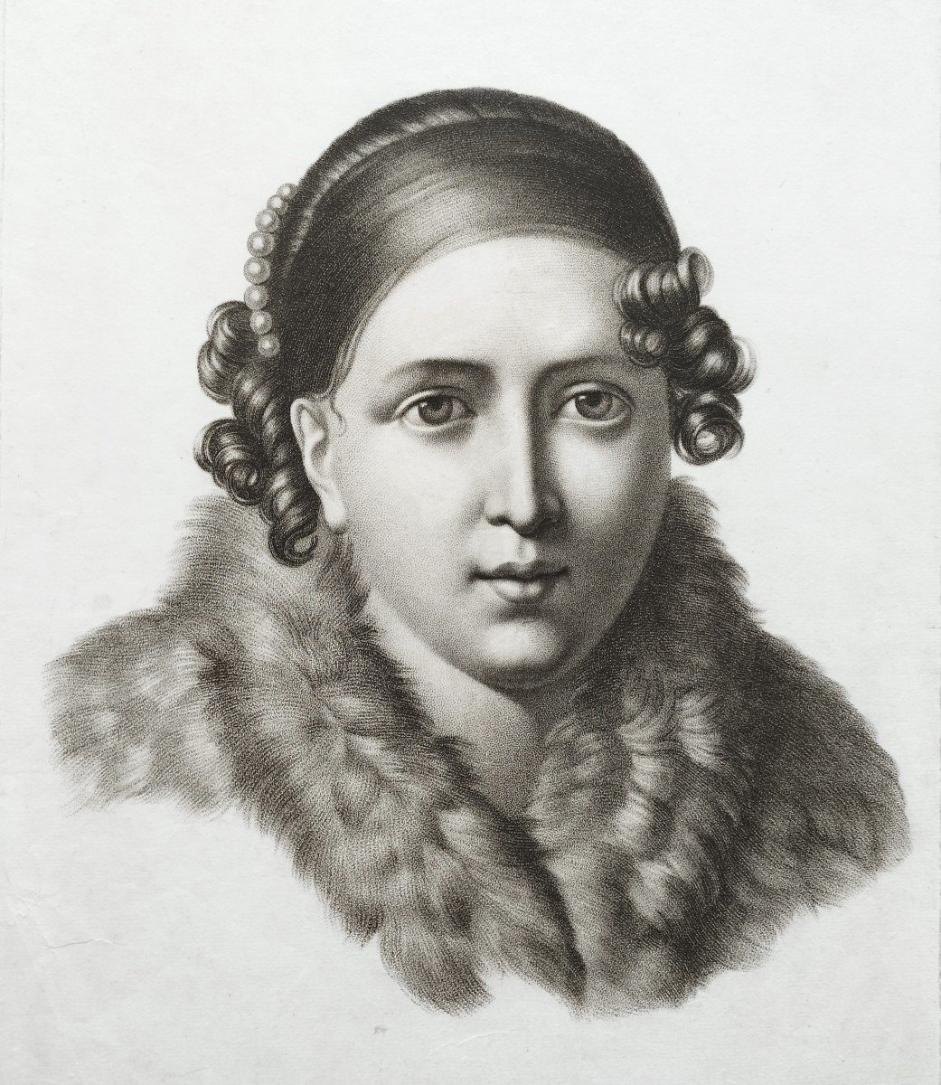 Etching Allegorical Engraving Winter Portrait Of A Lady By Lemire Empire Period 19th C Old Print-photo-2