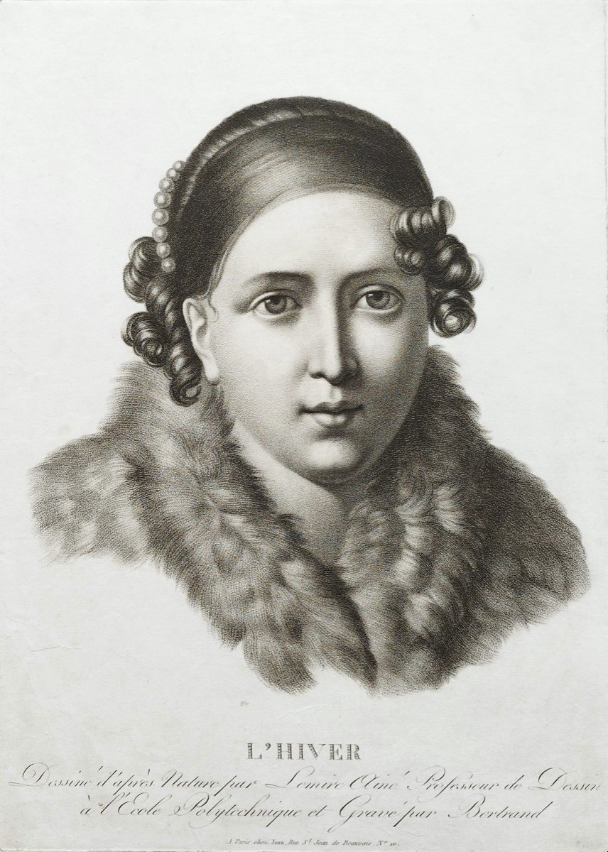 Etching Allegorical Engraving Winter Portrait Of A Lady By Lemire Empire Period 19th C Old Print