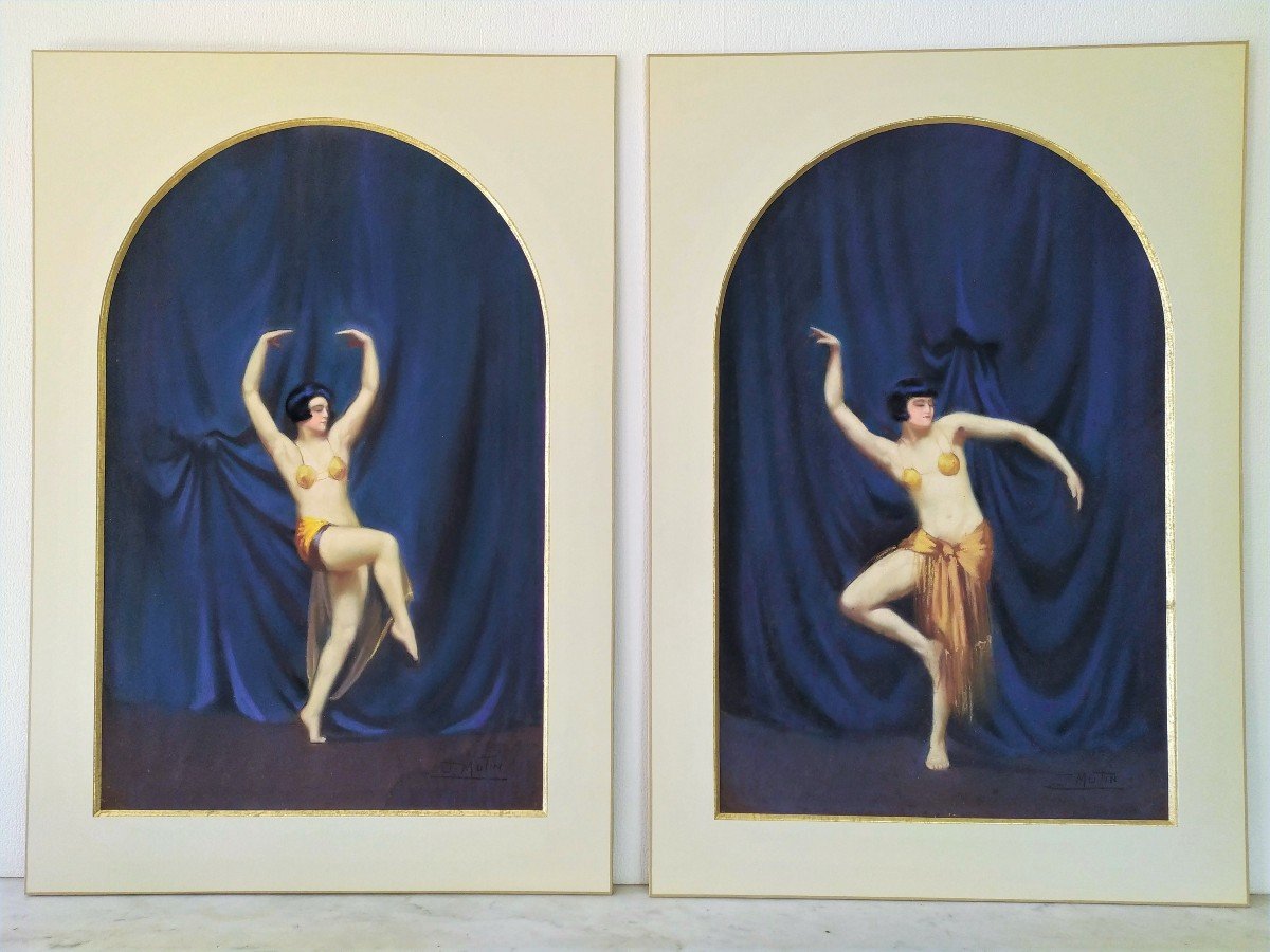 Dancers From The Roaring Twenties Signed Pastel By J. Mutin  Art Déco