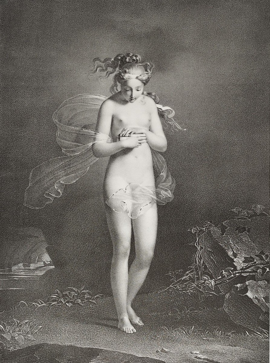 Greek Mythology Psyche Lithograph After Claude Marie Dubufe 19th C Old Print-photo-1