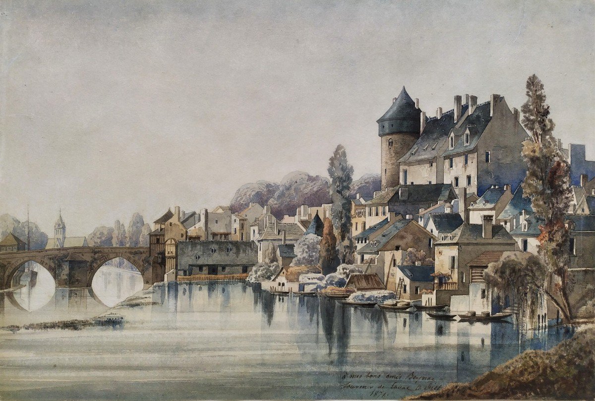 Laval  La Mayenne  Le Château  Aquarelle 19ème