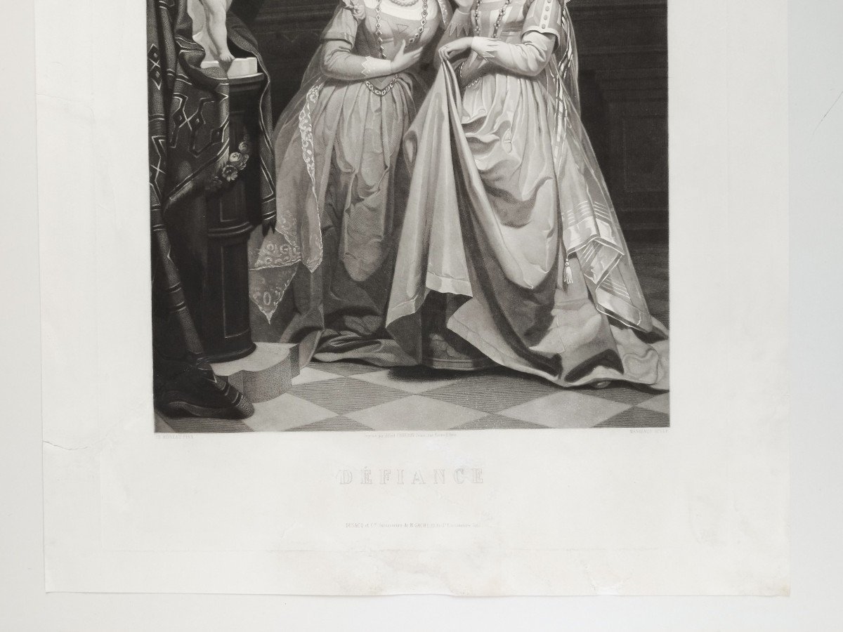 Etching Disobedience Large Engraving After Charles Moreau 19th C Old Print-photo-4