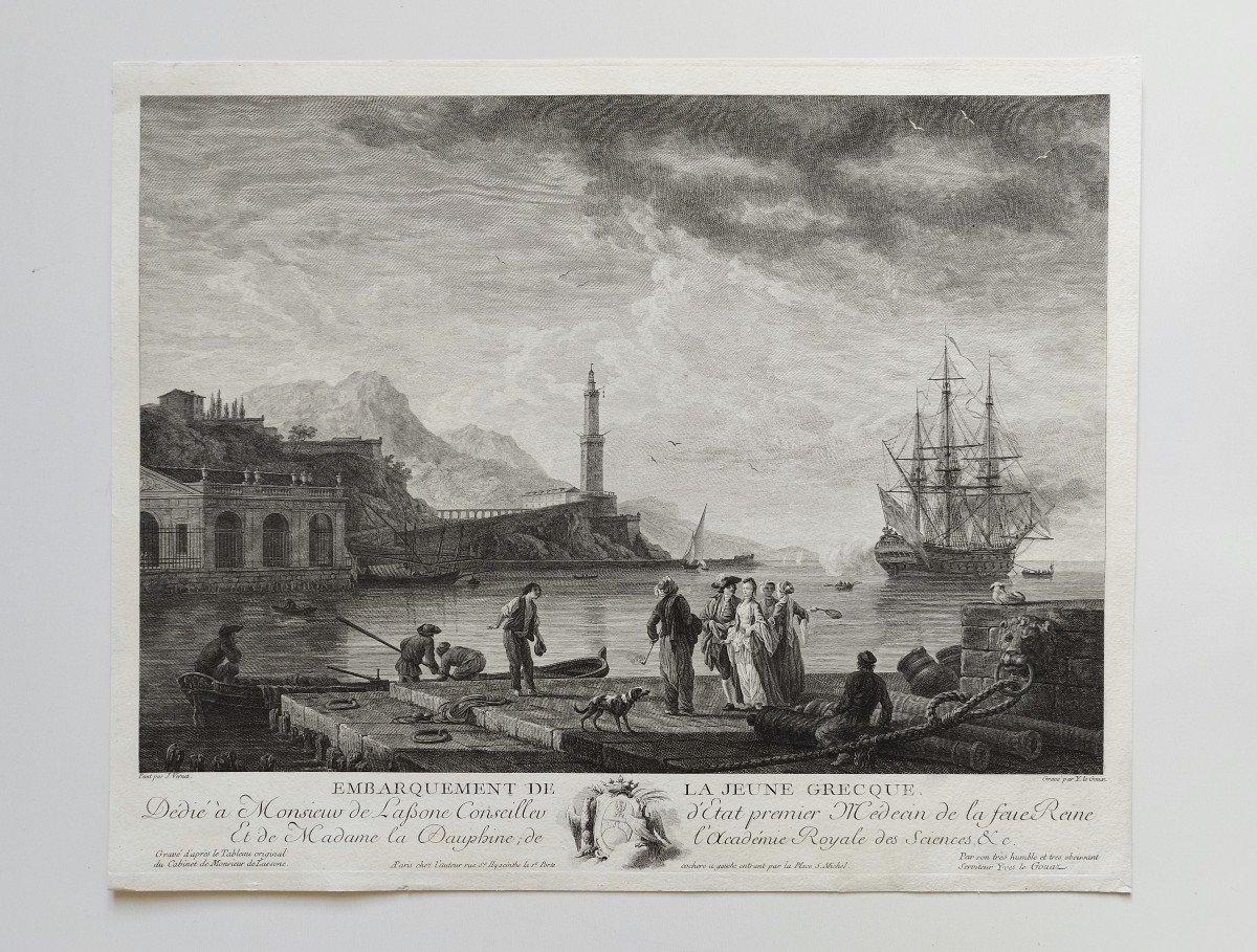 Etching After Vernet Engraving Embarkation Of The Young Greek Girl 18th C Old  Print-photo-2