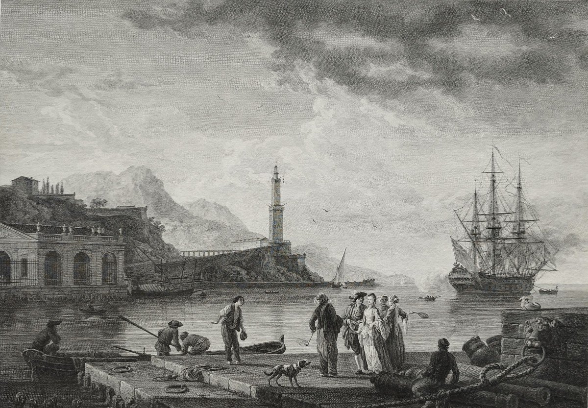 Etching After Vernet Engraving Embarkation Of The Young Greek Girl 18th C Old  Print-photo-4