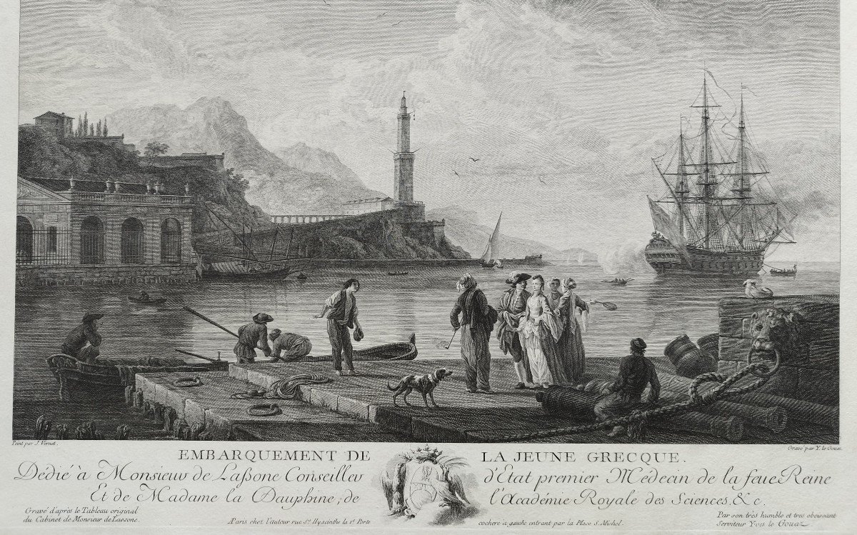 Etching After Vernet Engraving Embarkation Of The Young Greek Girl 18th C Old  Print-photo-1