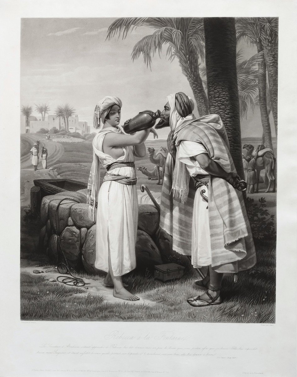 Etching Rebeccaat The Fountain After Vernet 19th C Orientalist Engraving Old Print Judaism